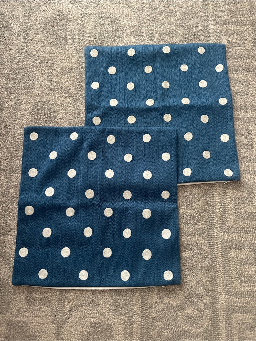 Bundle (2x) of Pottery Barn Teen Navy Polka Dot Throw Pillow Covers